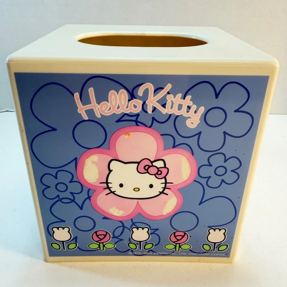 Sanrio Hello Kitty Tissue Cube Blue Pink Floral 2004 Y2K Decor